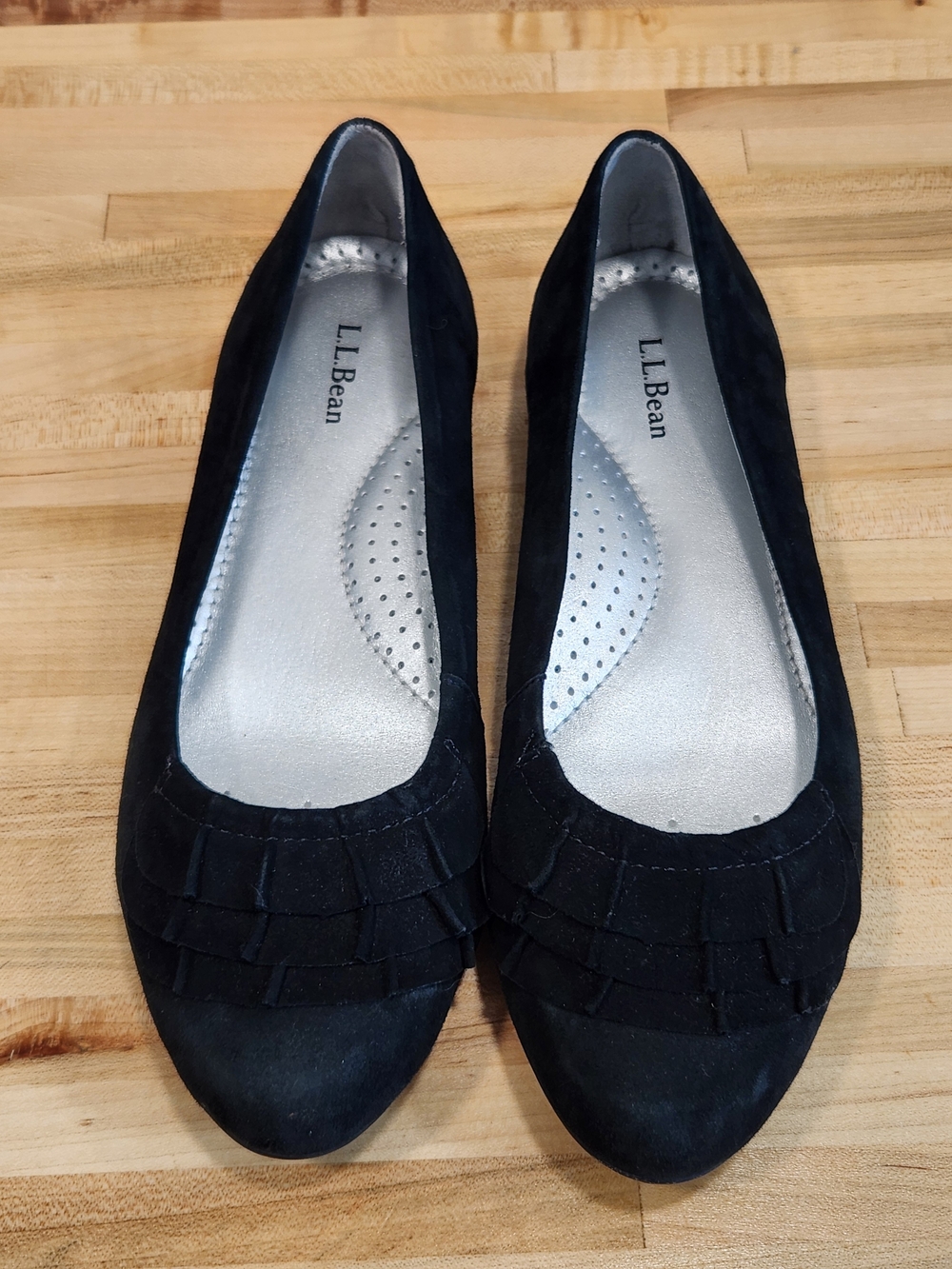 L.L. Bean Women's Black Suede Ruffle Ballet Flats